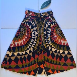 FARM Rio Heart Deco Black Button Down Midi Skirt in Size XS NWT